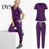 Dentist Uniform 2Pcs/Set Women Hospital Set V-neck Short Sleeve Pockets Tops Elastic Waist Nurse Top Jogger Pants Quick Drying Dental Nursing