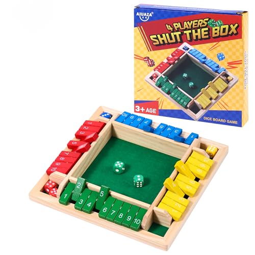 

AIUAZA Dice Game, Close the Box, Wooden Board Game, 4-Sided, Family Math Game for 2-4 Players, Educational Learning, Interactive Classic Tabletop Game