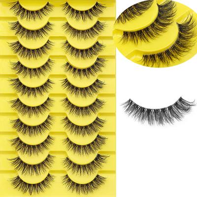 Invisible Band Lashes 10 Pairs 3D Faux Mink Lashes Natural Short Transparent Terrier Lashes Clear Band Soft Eyelashes Extension