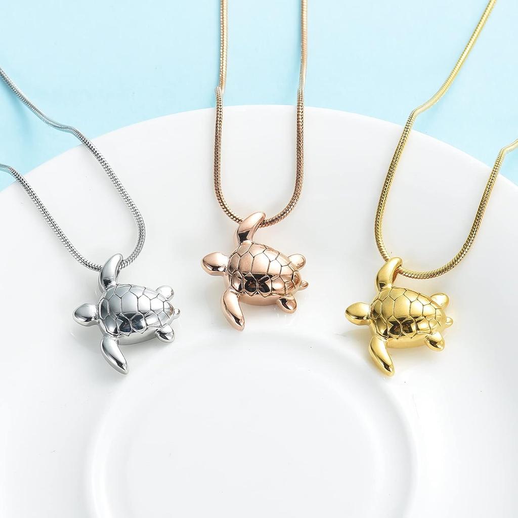 shajwo Sea Turtle Cremation Urn Necklaces for Ashes Stainless Steel Animal Urn Keepsake Jewelry Pendants for Men Women