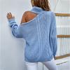 Women's  And Winter Sexy Lapel Leaky Shoulder Solid Color Pullover Knit  Sweater