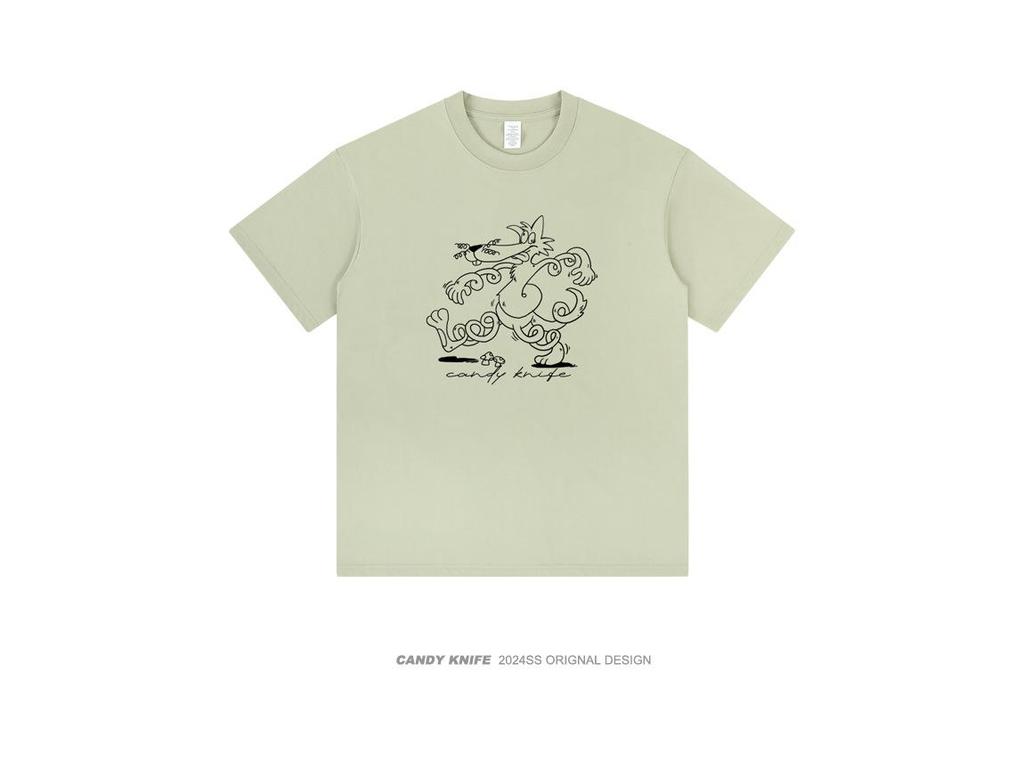 Unisex Cartoon Rabbit Line-Drawing T-Shirt - Pure Cotton, Short Sleeve, Loose Fit