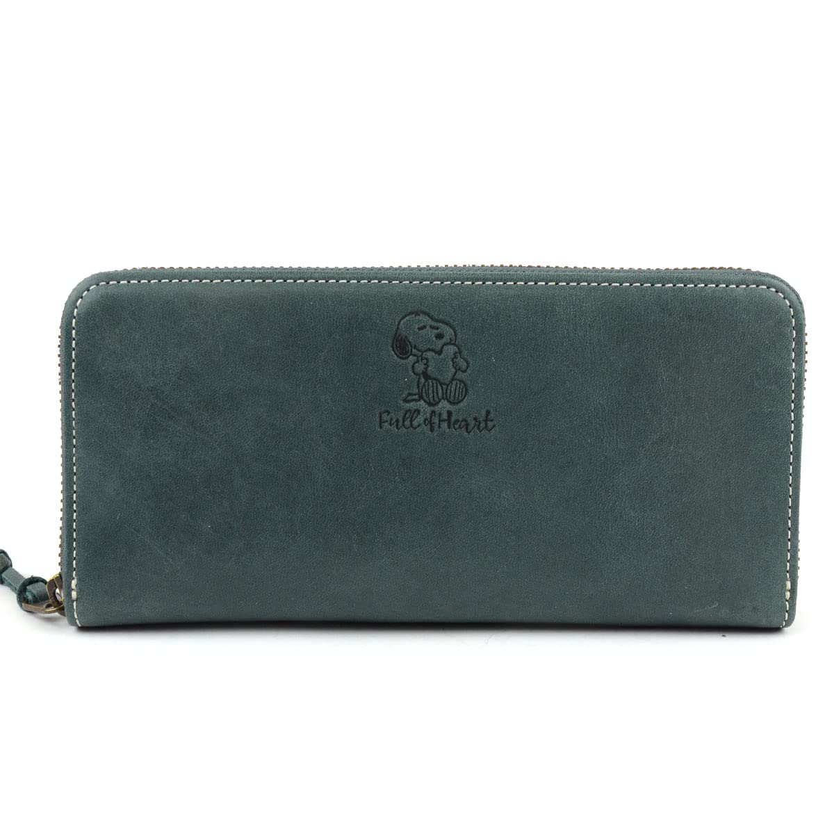 

PEANUTS Long Wallet Round Zipper Genuine Leather Full of Heart 73340 [Peanuts] Men s Women s (Blue)