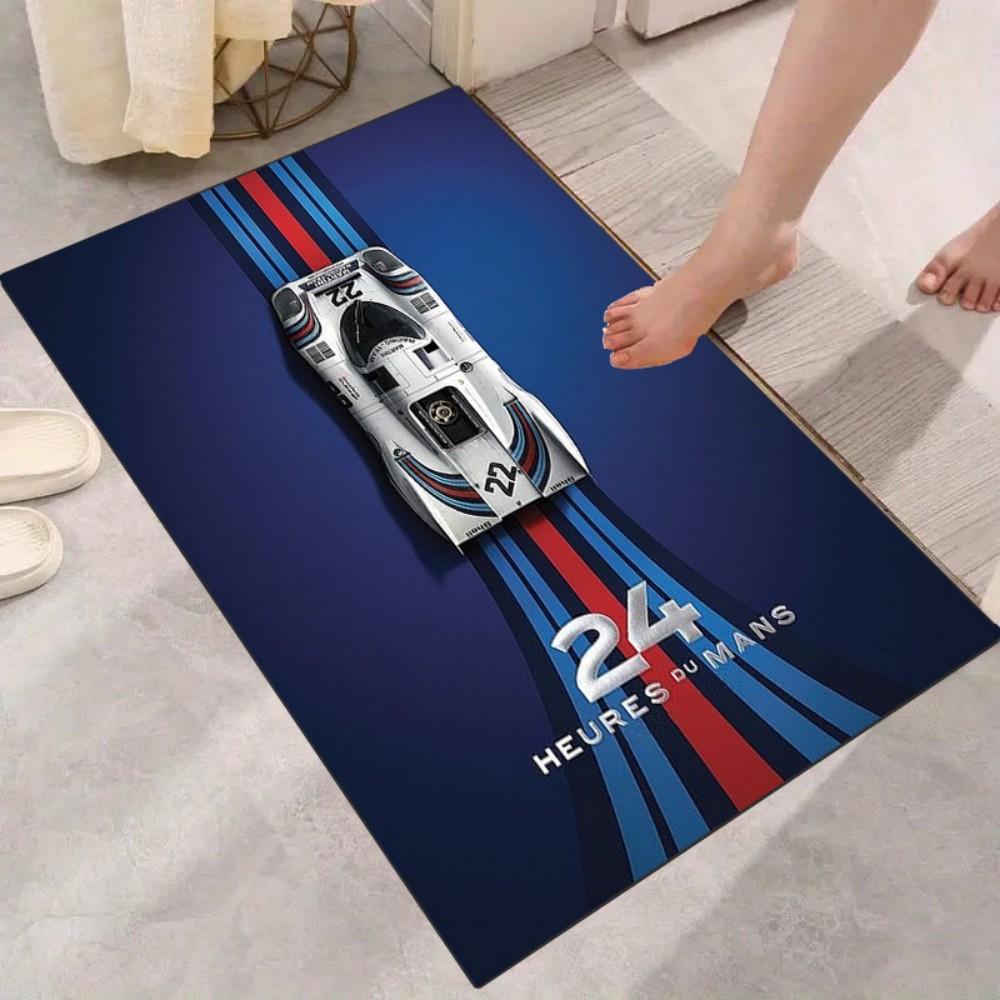 VIKAMA Le Mans Racing Car Theme Racing Carpet 3D Printed Anti-Slip Entryway Bathroom Playroom Floor Mat Decor Holiday Gift 40cm x 60cm