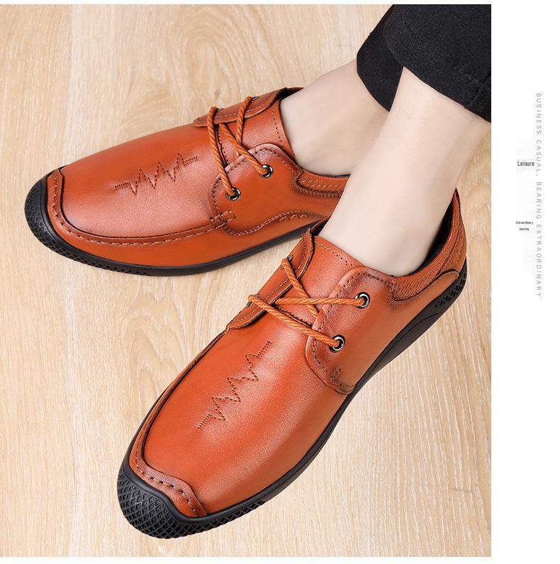 Men's Spring Lace-up Business Leather Shoes - Top Layer Cowhide, Trendy, Casual, Breathable Driving Shoes