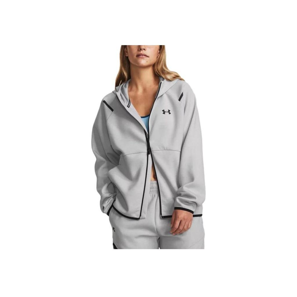 Under Armour Printed Hooded Fleece Zip-Up Sports Jacket Women Tops Gray 1379842-011