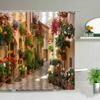 3D Landscape Shower Curtain Garden Wooden Bridge Plant Tree Flower Natural Scenery Bathroom Decor Hanging Wall Fabric Curtain