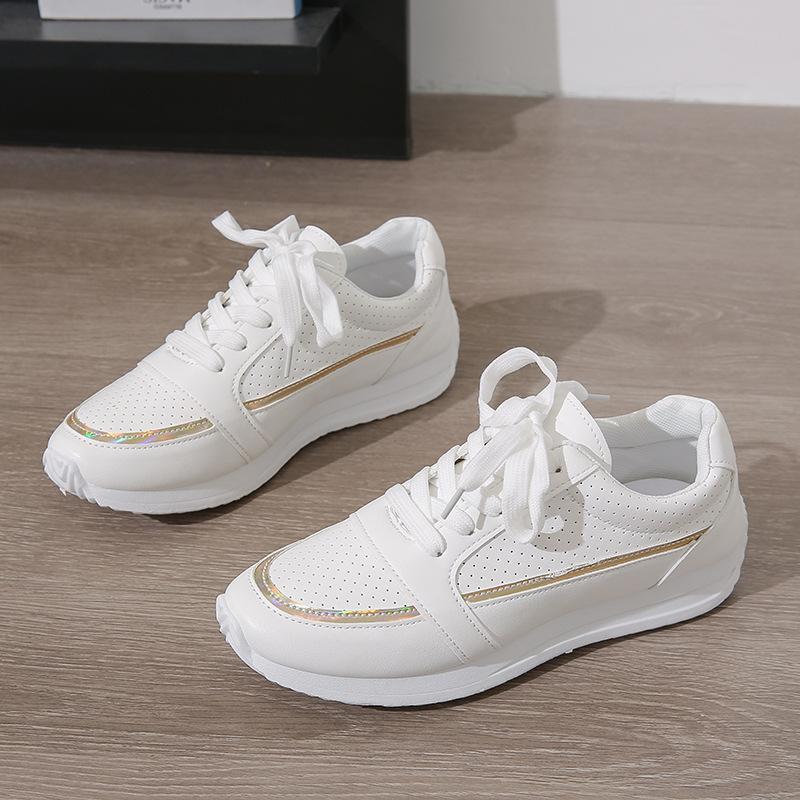 

2025 summer new lace-up casual sports shoes soft-soled breathable little white shoes flat-soled versatile student shoes women s single shoes 43 золотой