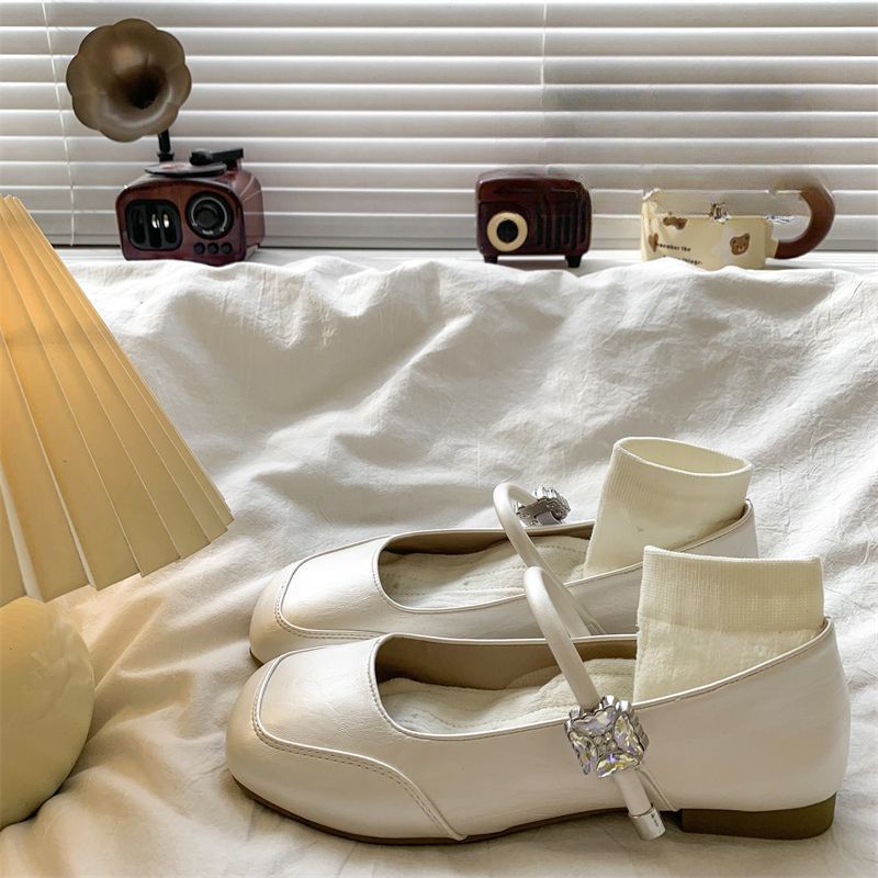 French three-color optional evening wind Mary Jane shoes 2025 autumn new flat-soled single shoes light mouth leather shoes
