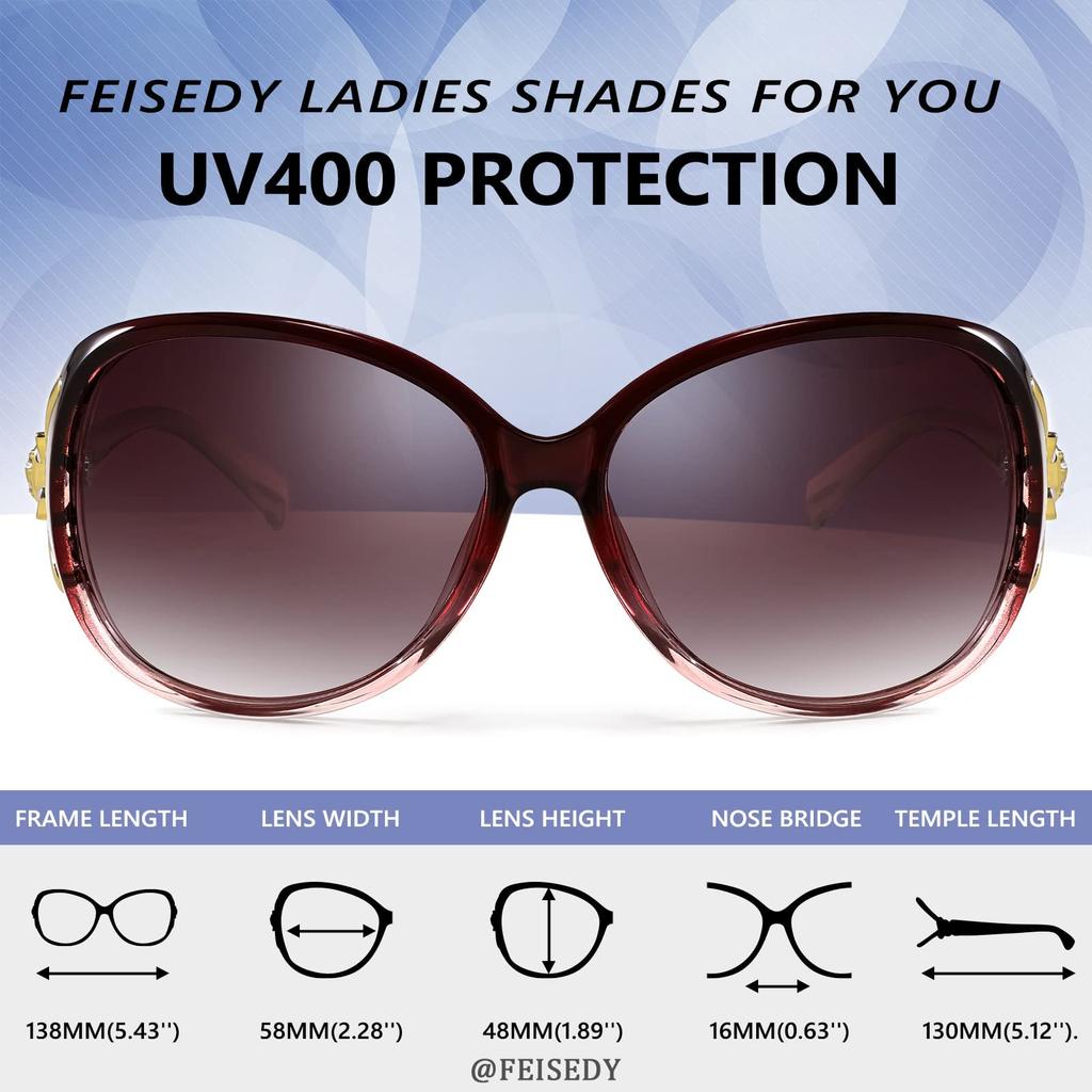 Polarized UV Oval No Hurt For Mountain B2730 [FEISEDY] Women's Sunglasses, Lenses, UV400, Protection, Shape, Lightweight, Nose, Driving, Sports,