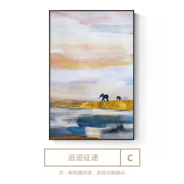 Abstract Landscape Wall Art Canvas Painting Gold Foil Horse Poster Print Nordic Modern Wall Pictures for Living Room Home Decor
