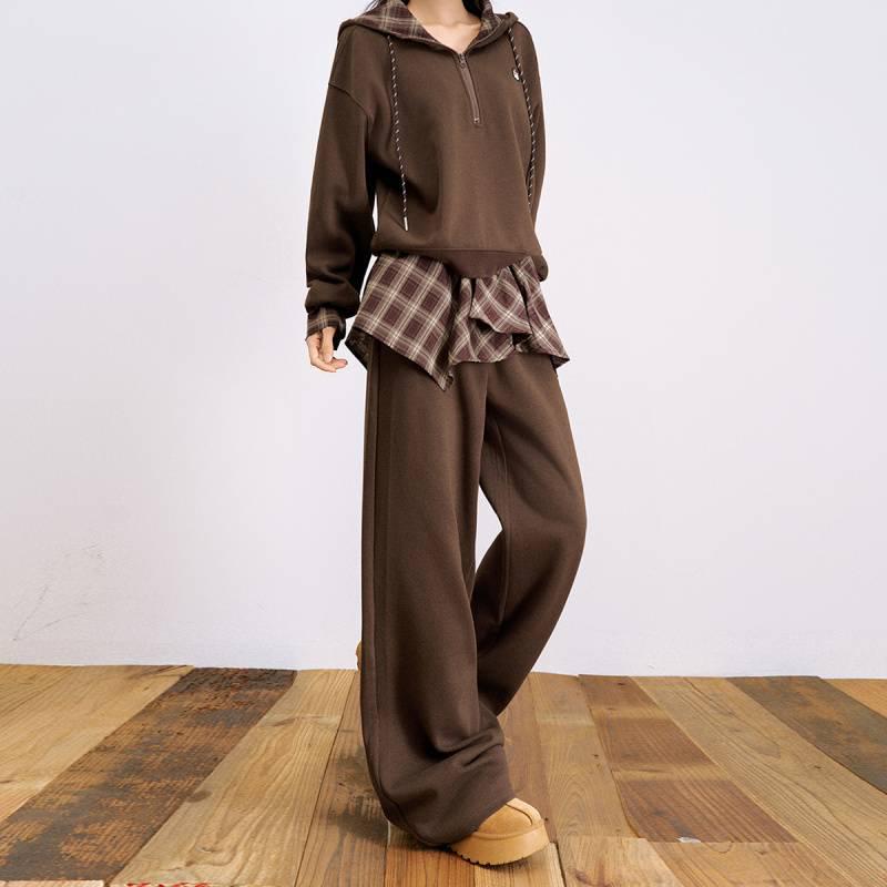 Retro Long Sleeve Hooded Jacket & Skirt Pants Set