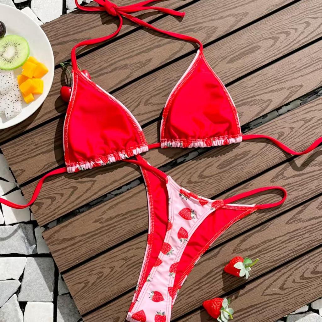 Strawberry Xinhua Triangle Backless Sexy Bikini