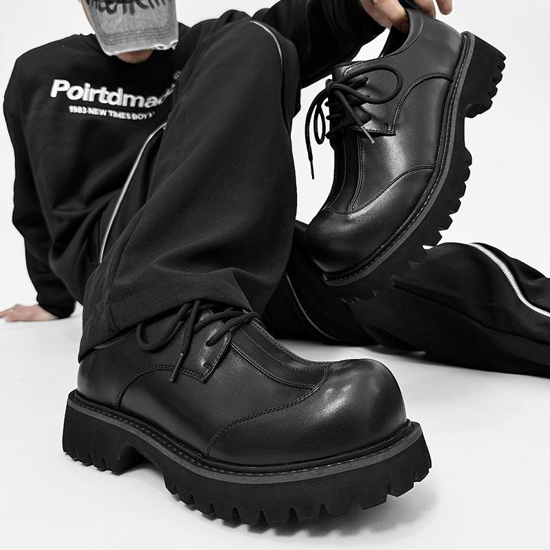 

Мужские кожаные повседневные туфли на толстой подошве, высокого класса, с большой головой, увеличивающие рост, черные, маленькие, британские, с круглым носком, дерби 42