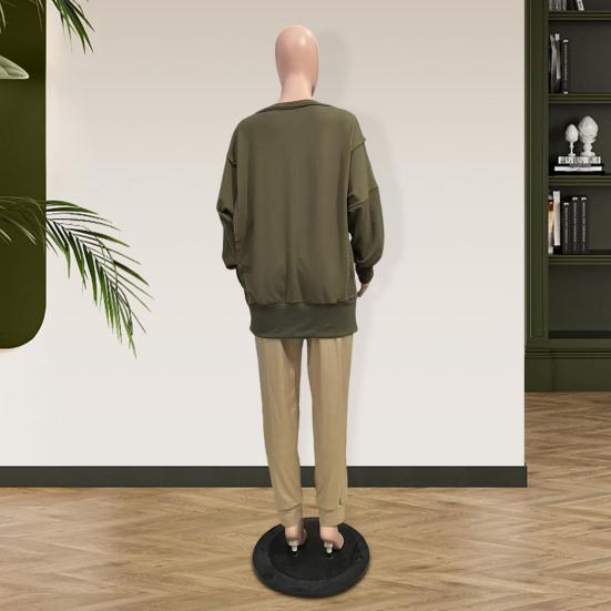 2 Pcs/Set Spring Sweatshirt Pants Suit Slit Hem Long Sleeves O Neck Top