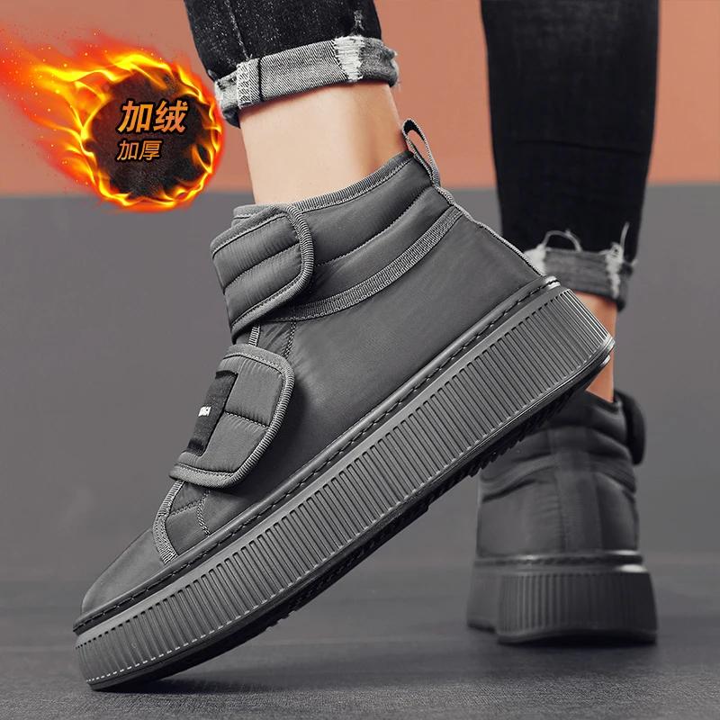 High Top Sneaker Men Designer Winter Plush Snow Boots Fashion Casual Corduroy/Down Upper Height Increased Platform Board Shoes