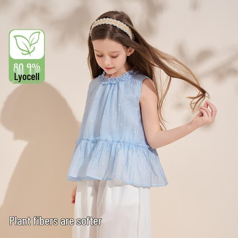 Montagut Girls  Summer Blue Solid Sleeveless Top 130