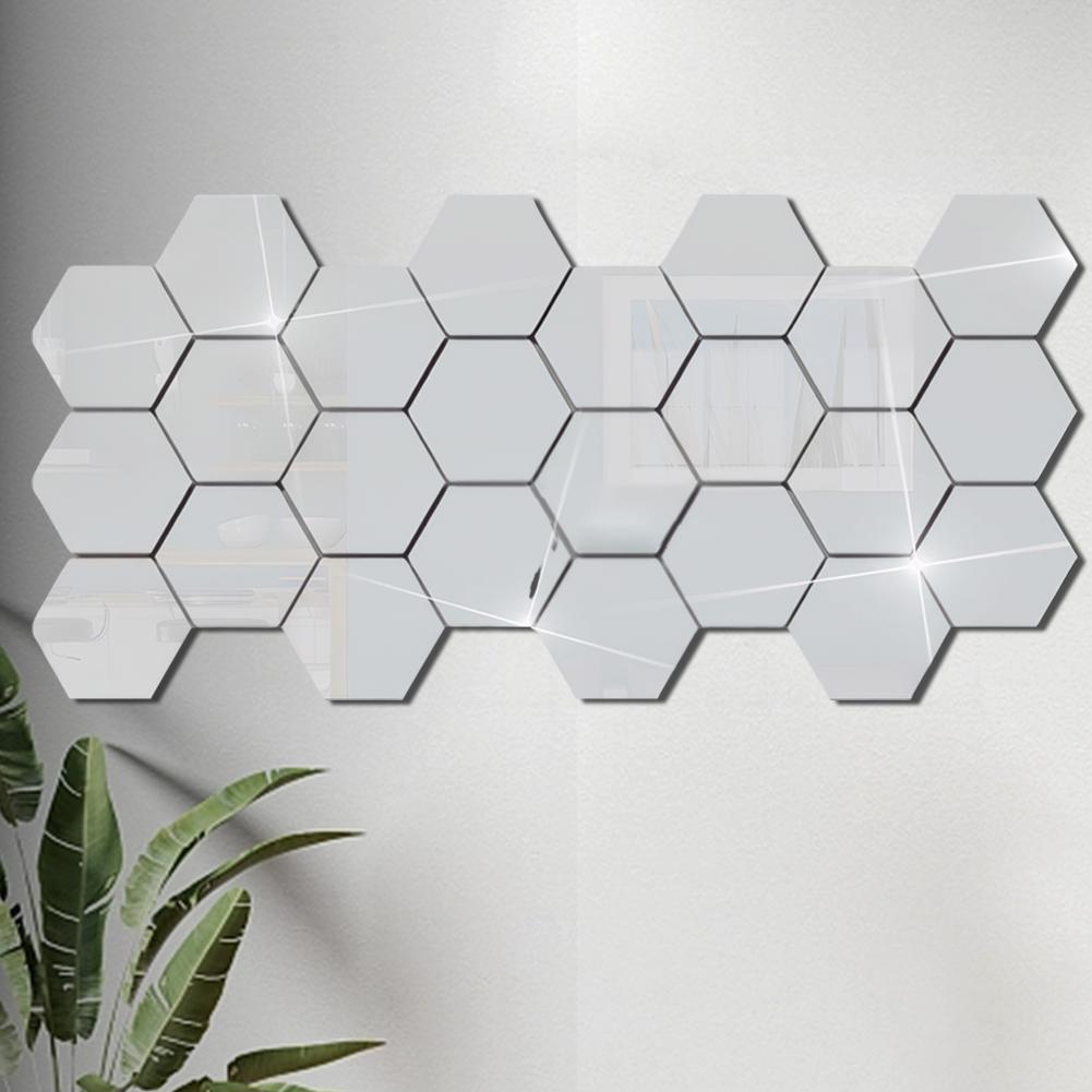 24-500 PCS Hexagon 3D Mirror Wall Stickers DIY Acrylic Waterproof Art Decorative Bedroom Bathroom Home Background Decals Decor