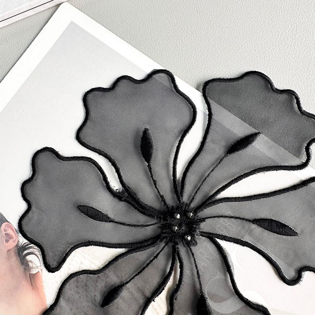 Black Organza Embroidery, Flower Embellishments, Flowers, Clothing, Bags, Dresses, Sweaters, Tops, Accessories, Fabric Patches