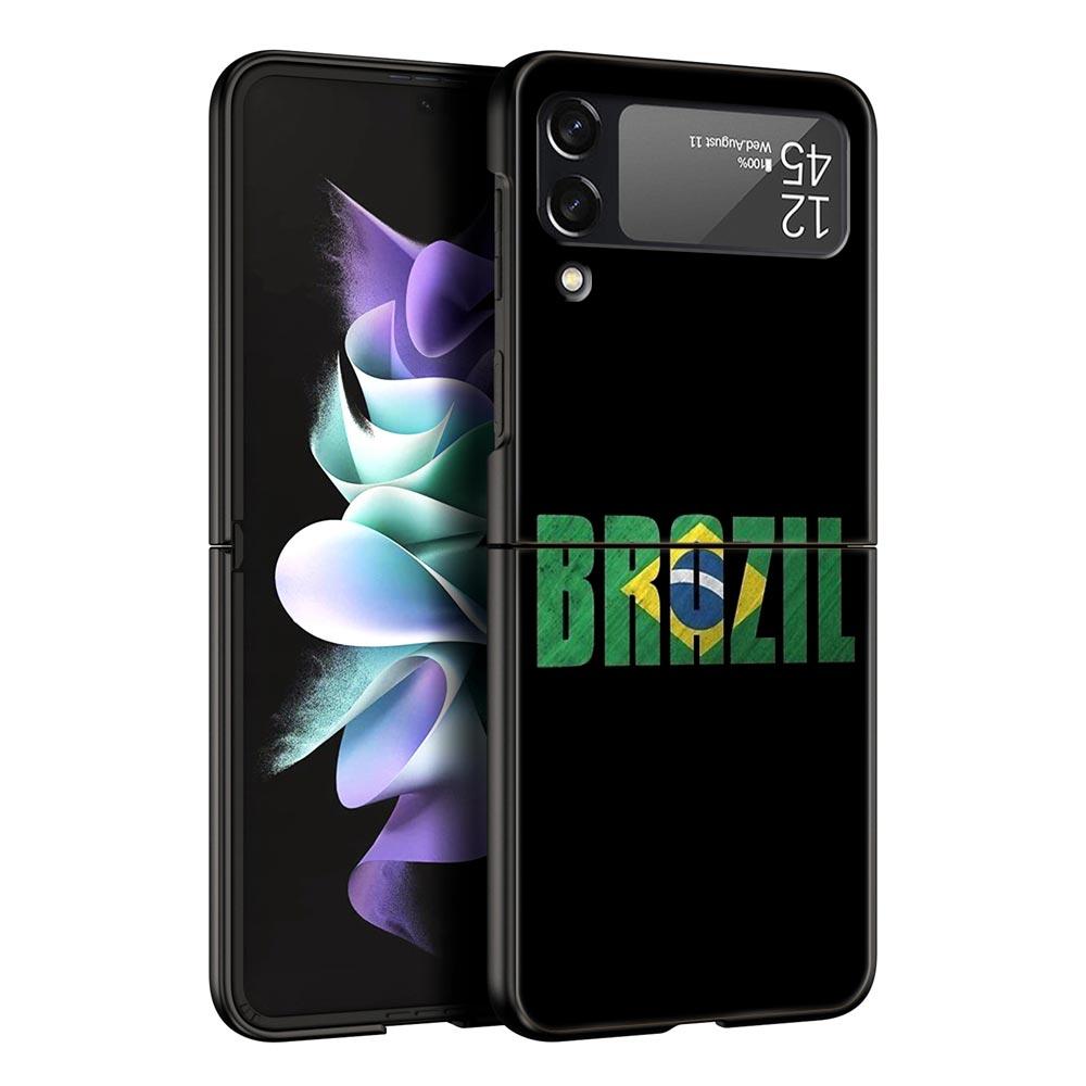 Phone Case for Samsung Galaxy Z Flip 3 4 5 6 7 Folding Black Shell For Samsung Z Flip4 Flip5 PC Hard Cover Large Brazil Flag