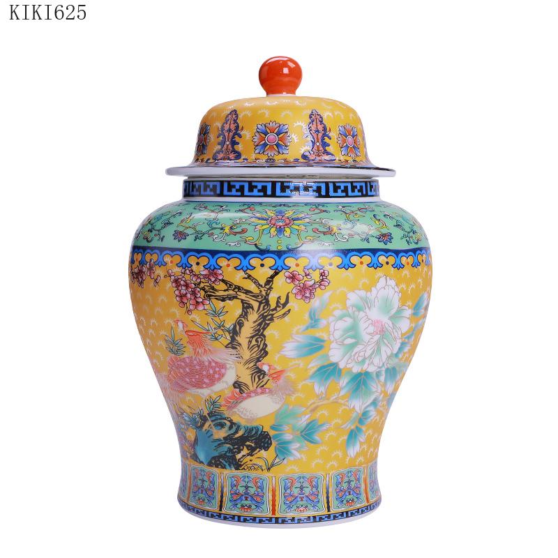 Ceramic Painted Flower and Bird Tea Caddy Color General Jar Household Food Coffee Bean Storage Jar Flower Arrangement Decoration