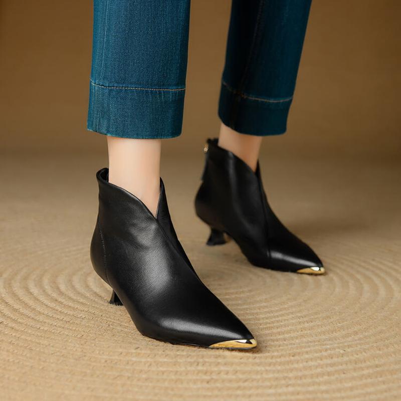 Fashion NEW Autumn/Winter Women Boots Pointed Toe Kitten Heel Shoes Genuine Leather Shoes for Women Elegant Ankle Boots Zip Modern Boots