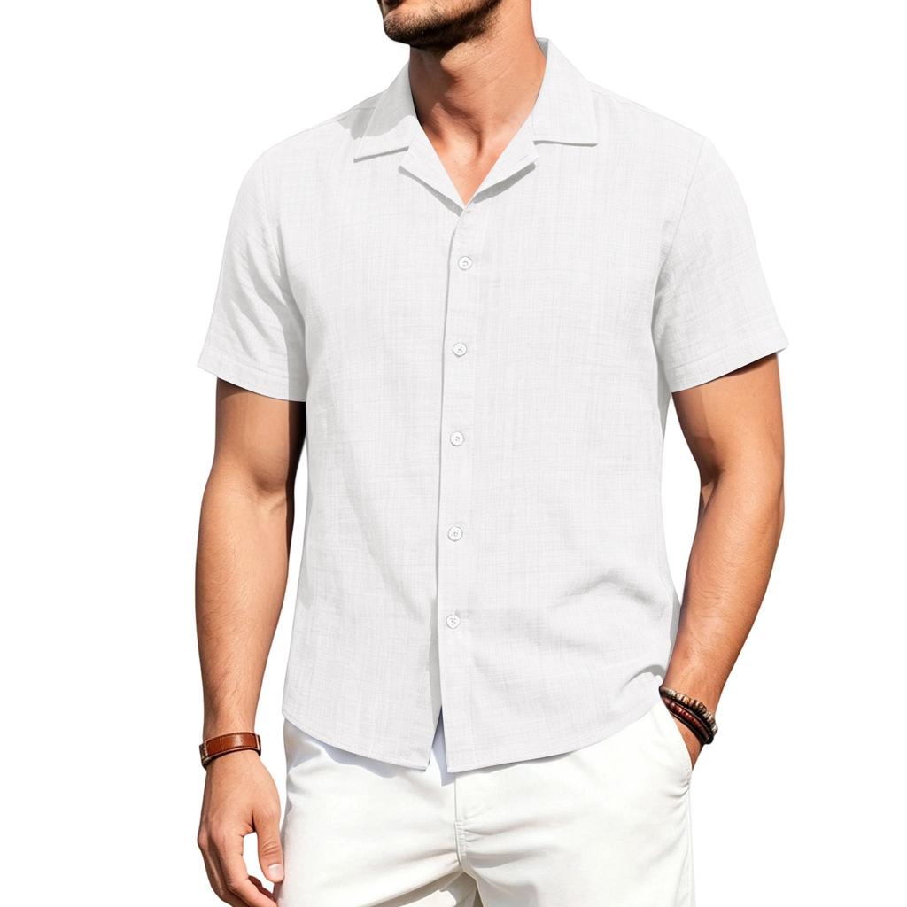 Men's Short Sleeve Shirt Linen Look Button Down Casual Loose Fit Vintage Style Beachwear Summer Top