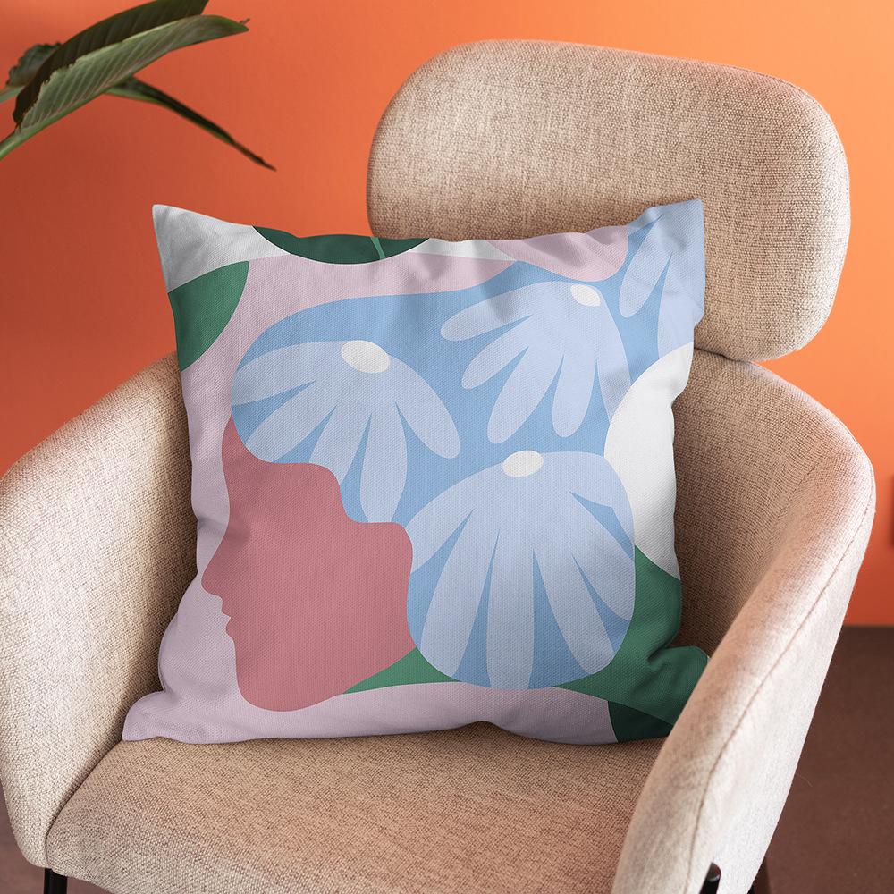 Nordic Abstract Art Flower Print Pillowcase Short Plush Pastoral Simple Home Sofa Cushion Car Cushion