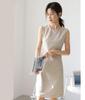 Mei Daiqian Women's Sleeveless Round Neck Midi Vest Dress - Slimming, Drapey, Professional Summer Wear