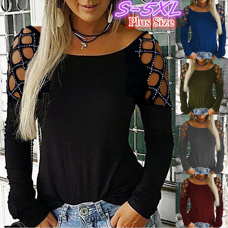 Women Long Hollow Sleeve Loose T Shirt Ladies Summer Casual Blouse Tops Tee
