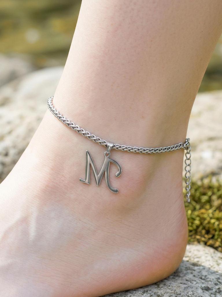 26-Letter Pendant Anklet: Stainless Steel Simple Design Foot Jewelry