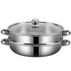 Buuyyaa Stainless Steel Two-Tier Steamer with Glass Lid, Multi-functional, Silver, IH Compatible (30cm)