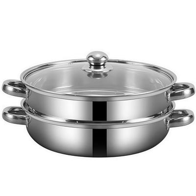 Buuyyaa Stainless Steel Two-Tier Steamer with Glass Lid, Multi-functional, Silver, IH Compatible (30cm)