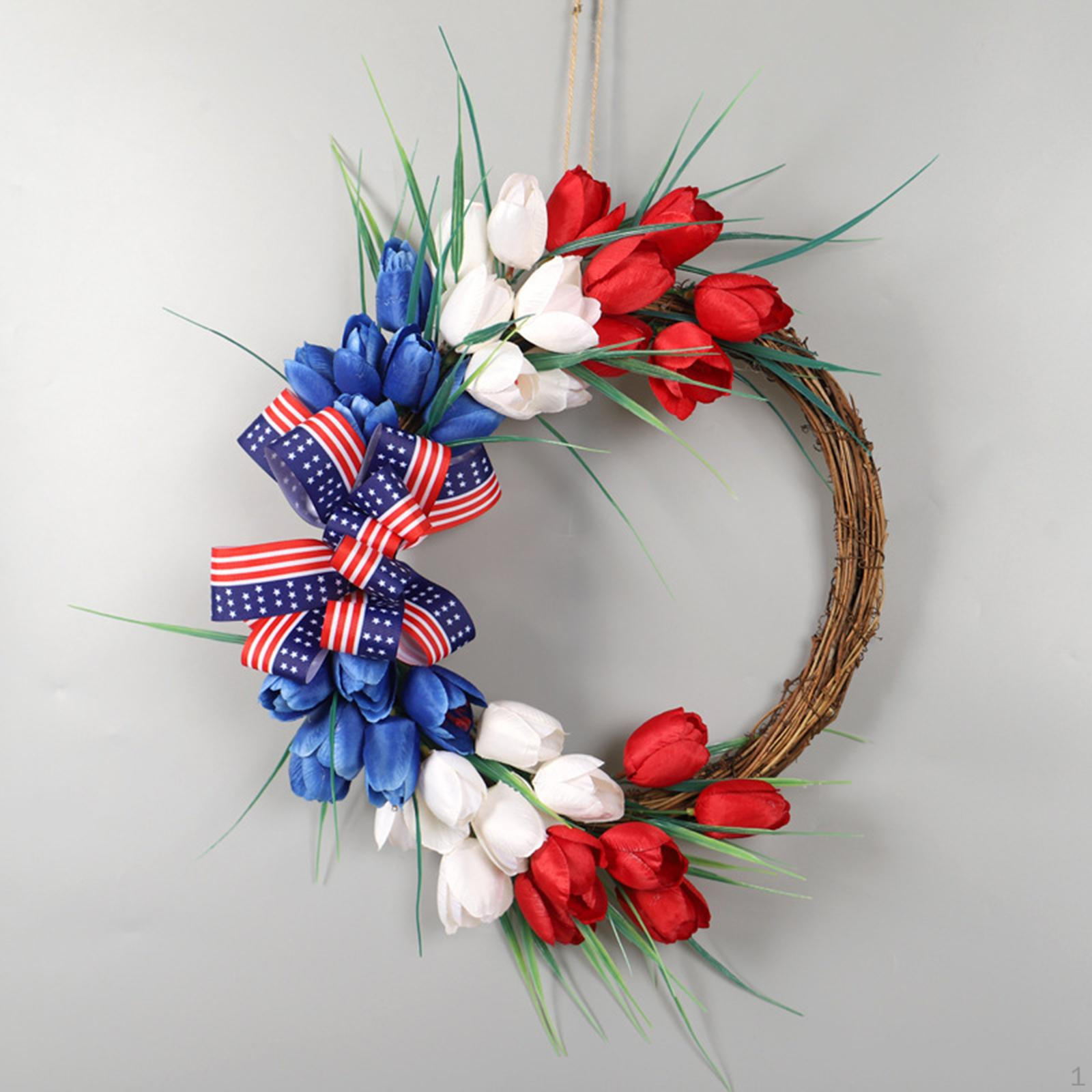 

Independence Day Wreath Flag Patriotic Memorial Hanging Garland Door Swag for Wall Home
