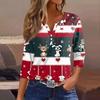 Women's T Shirt Tee Christmas Printed Button 3/4 Sleeve Tunic Daily Weekend Fashion Basic V- Neck Regular Top