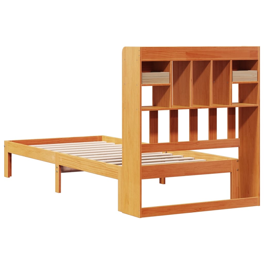Solid Wood Bed with Shelf without Mattress Wax Brown 75 x 190 cm