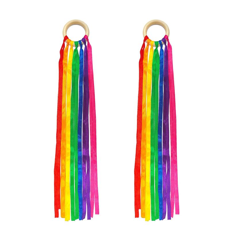 

2Pcs Wood Ring Montessori Hand Kite Rainbow Gymnastic Ribbons Birthday Party Favors For Kids Kinder Spiele Juegos Para Fiestas Set