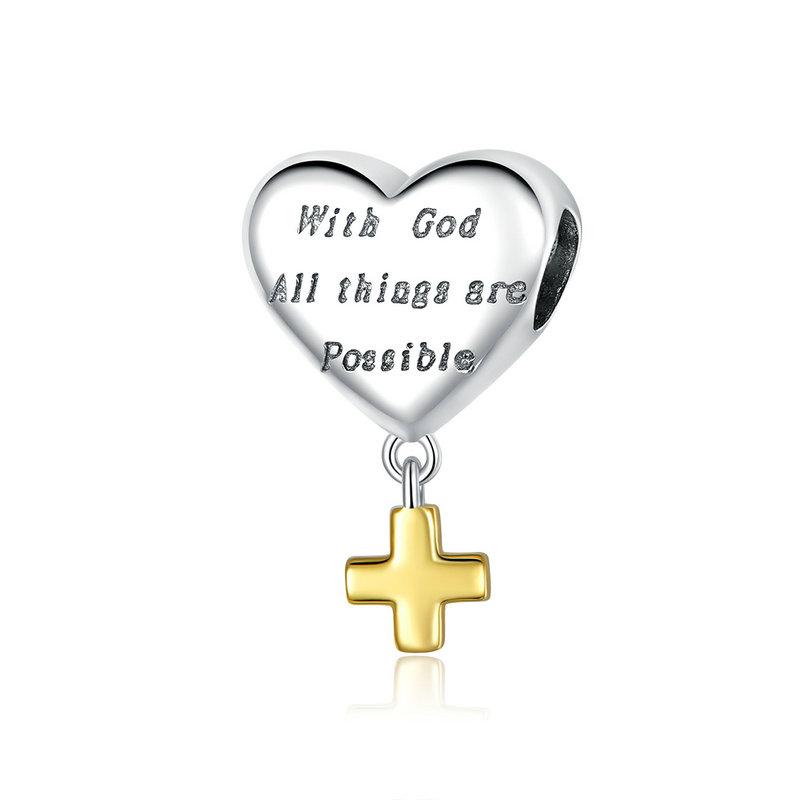 BAMOER 925 Sterling Silver Romantic Castles Pendant Pink Bow Spacer Beads Cross Faith Charm for Necklace DIY Jewelry Accessories
