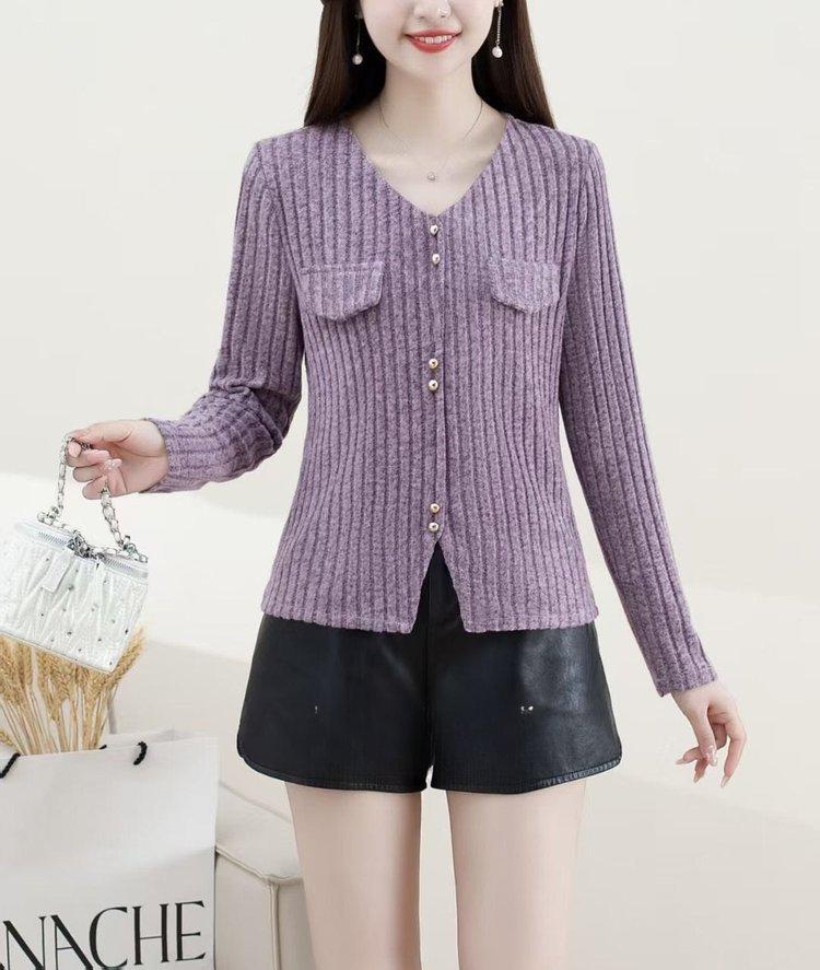 

2025 Spring & Autumn Fashionable Long Sleeve Versatile Women s Slimming Blouse 3XL for 120-135 lbs фиолетовый