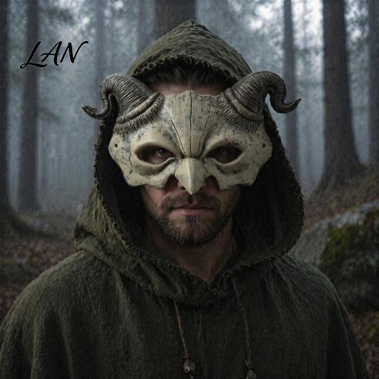 Gothic Masquerade Mask Halloween Ram Horn Demon Mask, Horror Devil Half Face Lightweight for Cosplay Costume Party Comfortable