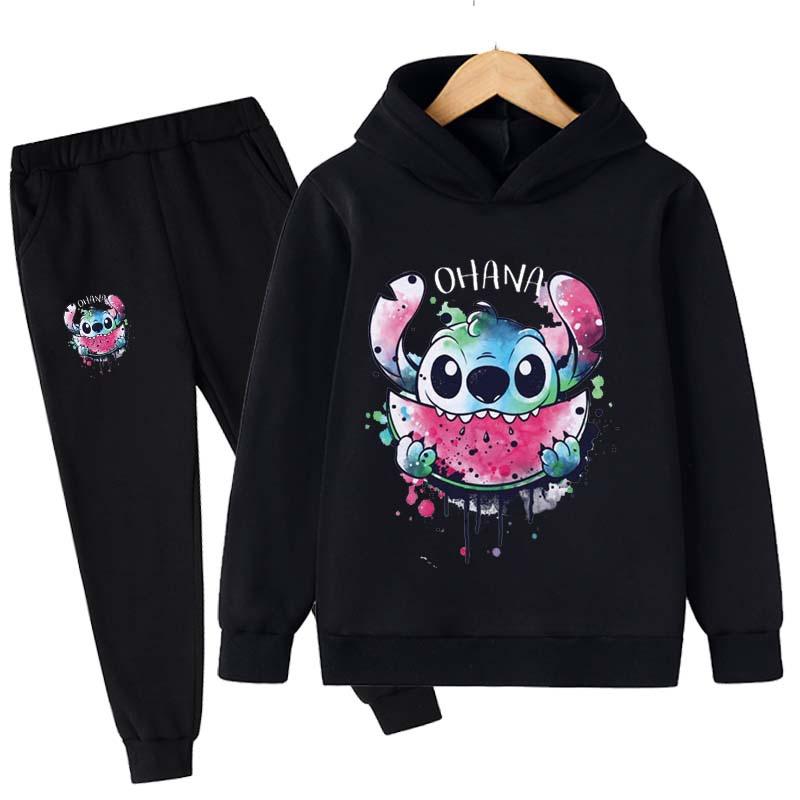 2025 MINISO Stitch Hoodies+Pants Sets Children 1-16 Years Suit Boys Tracksuits Kids Brand Sport Suits Little Monster Hoodies Tops +Pants 2pcs Set