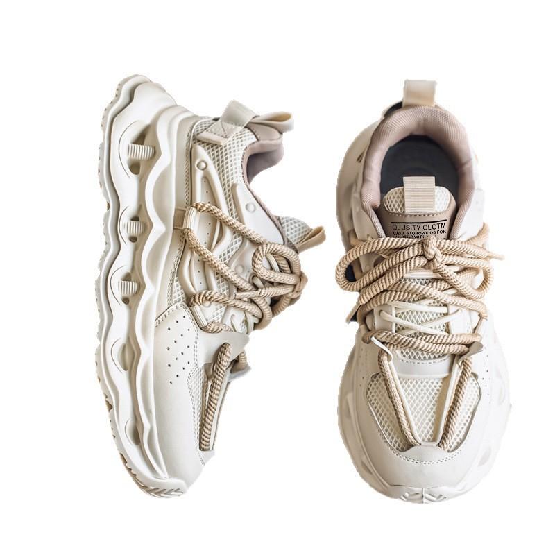 Men's shoes 2025 spring new mesh breathable lace-up casual sports shoes youth thick-soled heightening dad trendy shoes