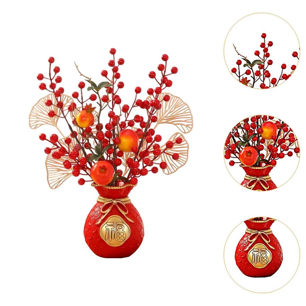 Chinese Lunar New Year Decoration Table Centerpiece Artificial Red Berry Branches for Birthday Desk Home Hotel Living Room