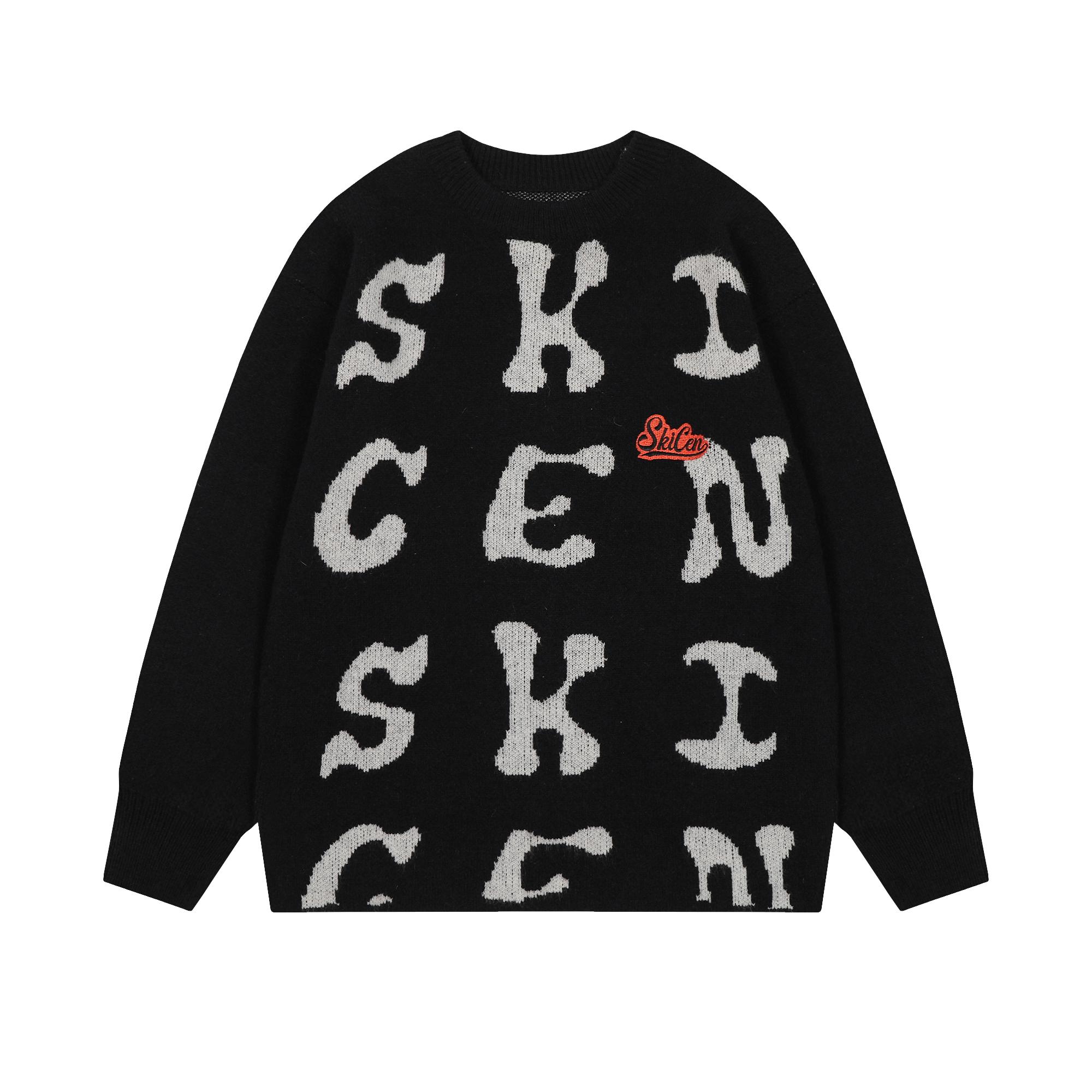 

Уличный стиль Буквы Пара Длинные рукава Вязаный Y2K Унисекс свитер XXL