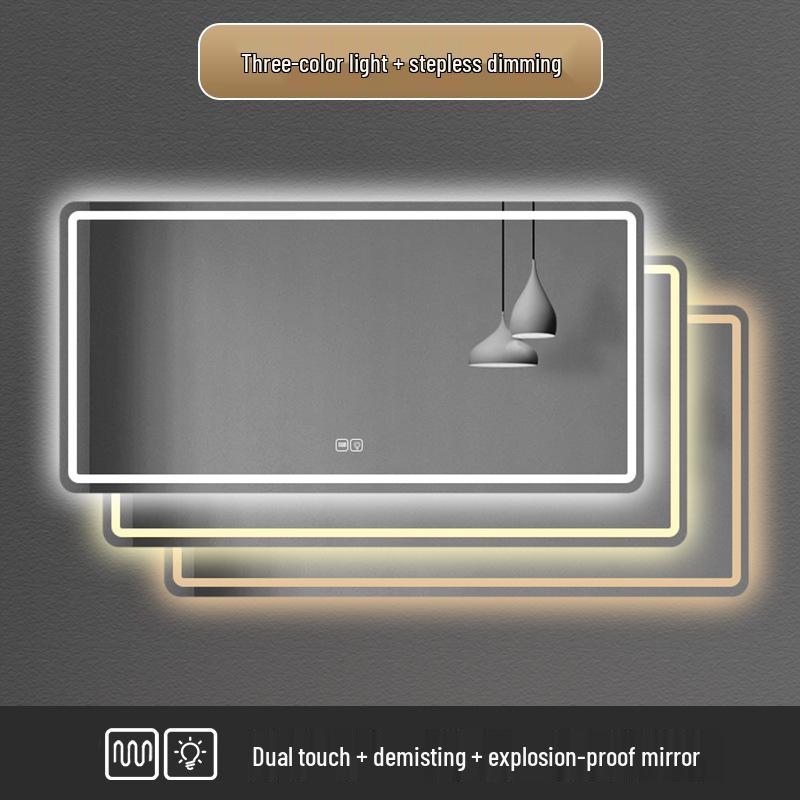 European-Style LED Square Bathroom Mirror with Touchscreen, Anti-Fog, Bluetooth, and Induction Features