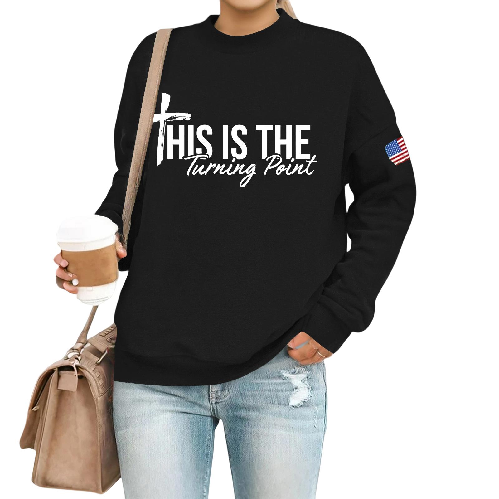 

Женский повседневный модный свитшот с круглым вырезом и длинными рукавами с принтом M чёрный