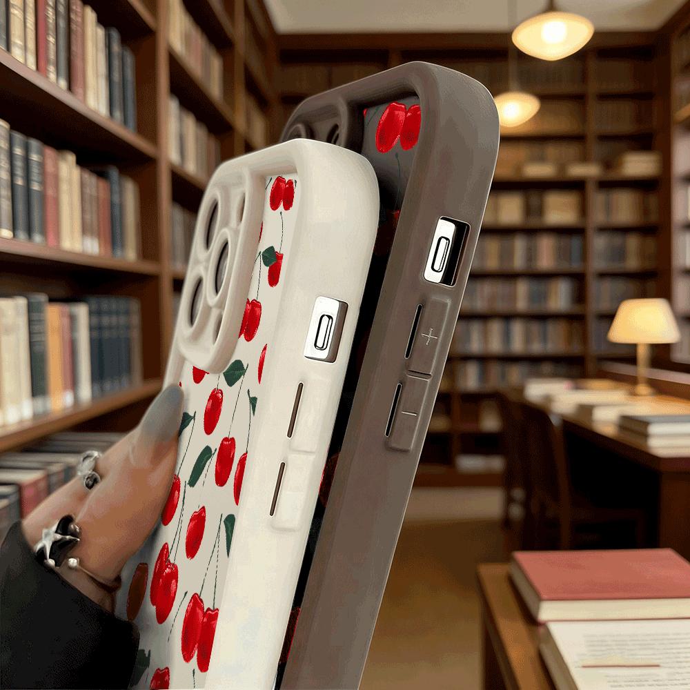 Rote Kirsche mit Blättermuster Handyhülle für iPhone 17 16 15 14 13 12 11 Pro Max Plus Kratzfest, Flexibles Gel Schutzhülle