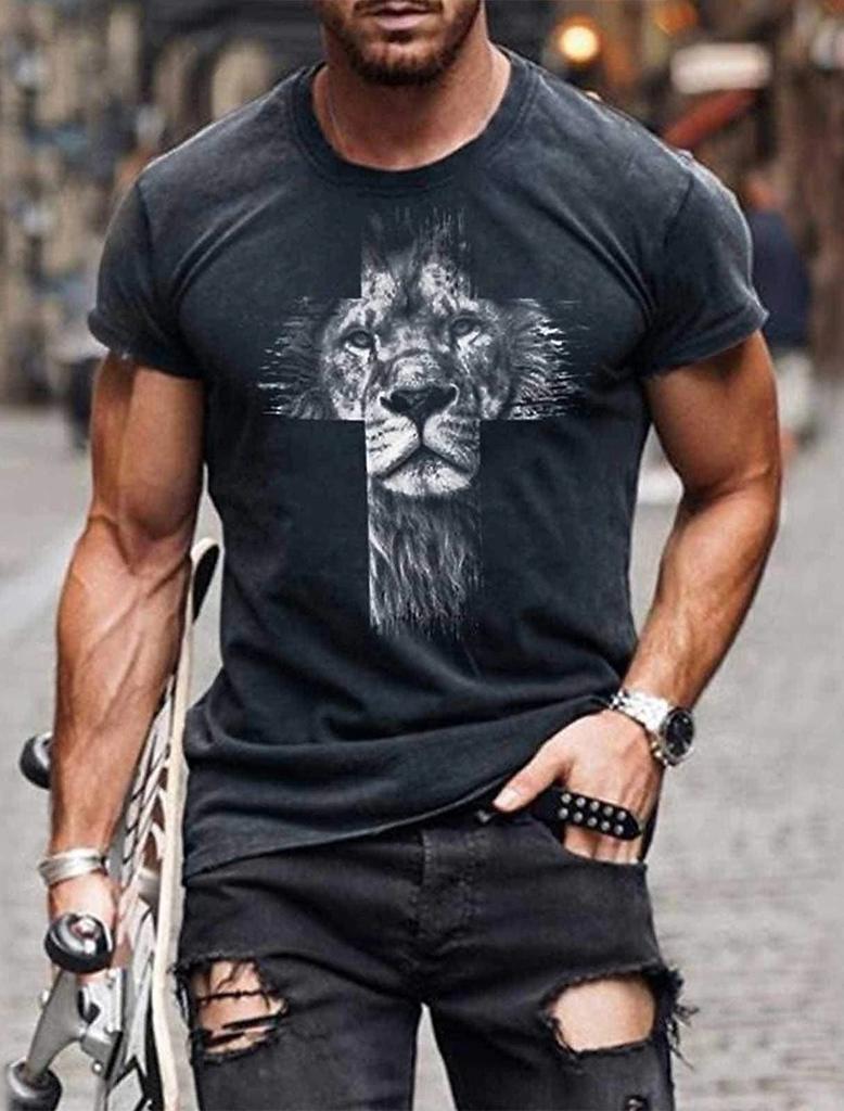 2023 New Men's Gender-Neutral T-Shirt 3D Printed Lion Round Neck Casual Short Sleeve Top Street Wea Men'st-Shirtoversizedt-Shirt