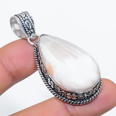 Natürlicher Skolezit-Edelstein, 925er Sterlingsilber, Schmuckanhänger, 5,2 cm, d4p19