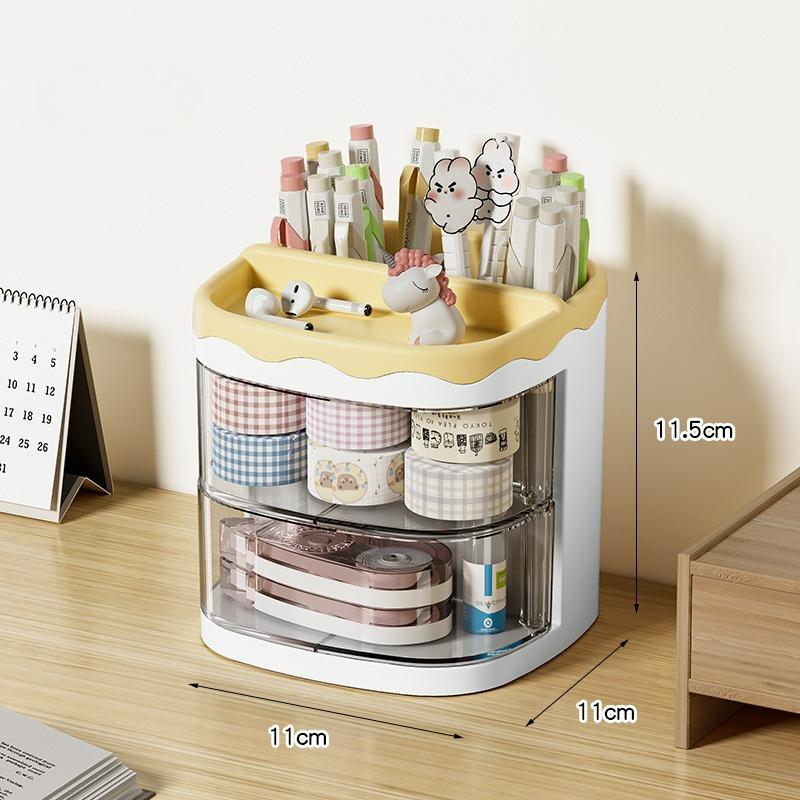

Практичні двошарові полиці для зберігання олівців, що обертаються, Багатофункціональний настільний органайзер, тримач для ручок, полиця для зберігання студентської косметики жовтий